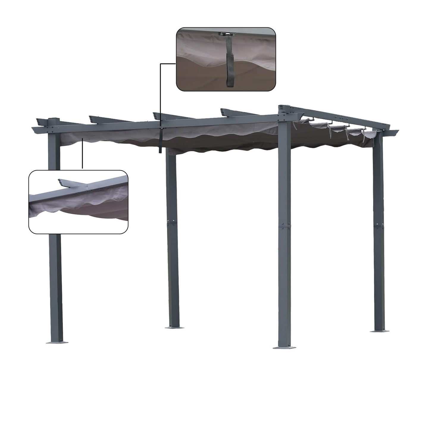 [Actualizado] Angel Living Pérgola de Aluminio con Techo Retráctil, Pabellón con Diseño Elegante, Cenador con Tela de Poliéster Resistente al Agua y a UV, Uso para el Exterior (3 x 3, Gris)