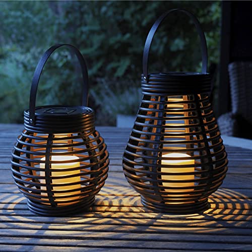 Gadgy Farolillos decorativos - 2 Piezas Forme Redondos y Lágrima para Exterior - Plástico Marmóreo Marrón - LED luz solar Jardín Patio