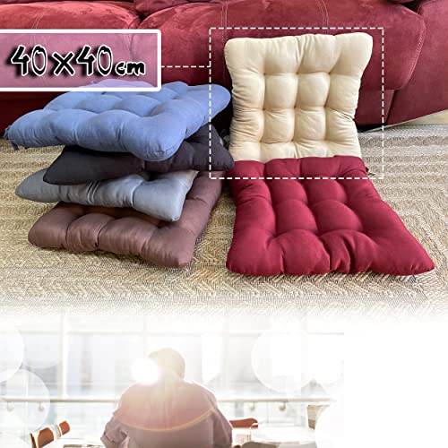 Meishida Pack de 6 Cojines para Sillas de Exterior e Interior Reversibles 40 x 40 x 7 cm, con Correas de Sujeción (Beige)