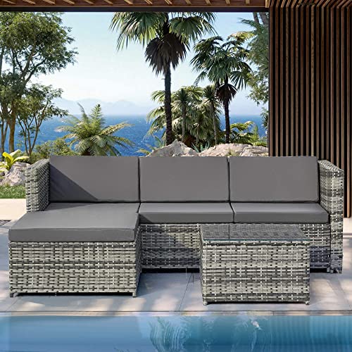 KecDuey Conjunto de Muebles de Jardin Muebles Lounge de jardín, sofá esquinero, Juego de sofás con Cojines de Asiento y Respaldo (Gris)