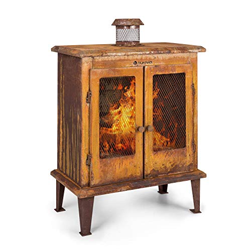 blumfeldt Flame Locker Chimenea de Exteriores - Horno de terraza, Rústico: Aspecto Oxidado, Brasero de 58 x30 cm, Depósito de Cenizas, FireView, Estructura de Acero sólida, Marrón Oscuro