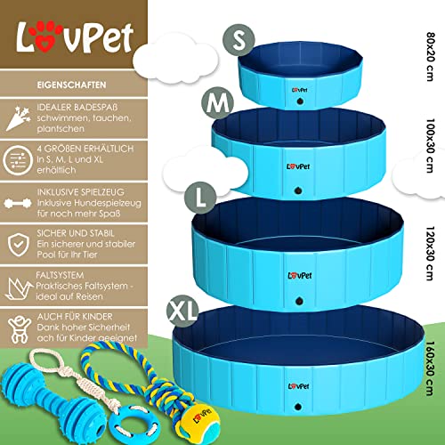 Lovpet® Piscina Plegable para Perros Grandes y pequeños, Incluye Juguete para Perros, Piscinas Plegables para niños y Perros, bañera para Perros, Azul Claro/Azul Marino (L) 120 cm Ø