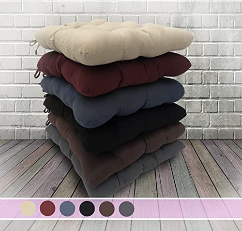Meishida Pack de 6 Cojines para Sillas de Exterior e Interior Reversibles 40 x 40 x 7 cm, con Correas de Sujeción (Beige)