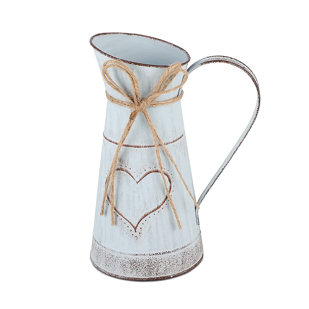 Jarrón Decorativo Rústico, Jarrón de Metal, Jarrón Vintage, Diseño Único en Forma de Corazón y Cuerda, Galvanizado, para Flores, Cactus, para San Valentín, Balcón, Salón, Decoración de Mesa