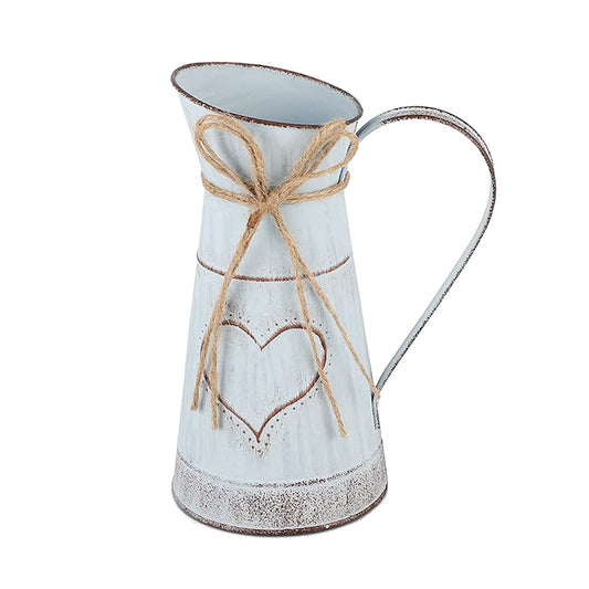 Jarrón Decorativo Rústico, Jarrón de Metal, Jarrón Vintage, Diseño Único en Forma de Corazón y Cuerda, Galvanizado, para Flores, Cactus, para San Valentín, Balcón, Salón, Decoración de Mesa