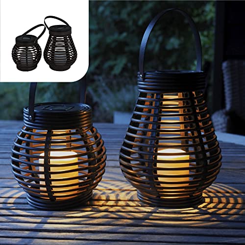 Gadgy Farolillos decorativos - 2 Piezas Forme Redondos y Lágrima para Exterior - Plástico Marmóreo Marrón - LED luz solar Jardín Patio