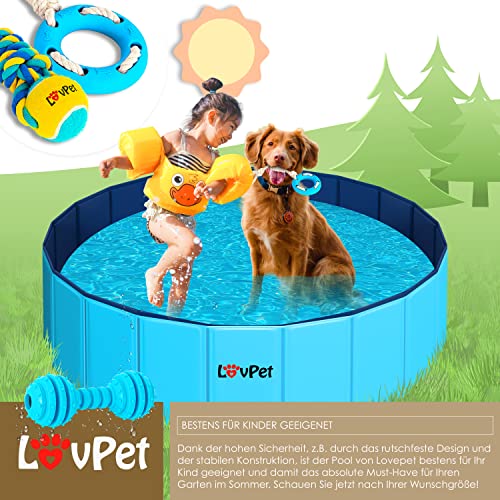 Lovpet® Piscina Plegable para Perros Grandes y pequeños, Incluye Juguete para Perros, Piscinas Plegables para niños y Perros, bañera para Perros, Azul Claro/Azul Marino (L) 120 cm Ø