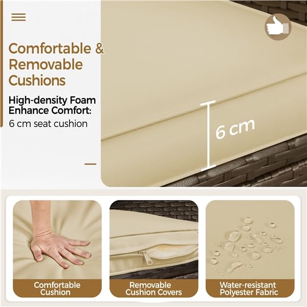 Yaheetech Conjunto de Muebles de Jardín Exterior Juego de Sillas y Mesa Terraza con Cojines Sillas de Ratán PE para Balcon