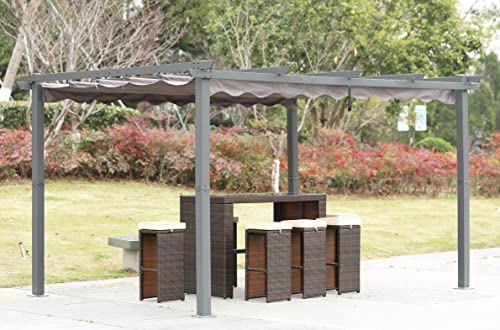[Actualizado] Angel Living Pérgola de Aluminio con Techo Retráctil, Pabellón con Diseño Elegante, Cenador con Tela de Poliéster Resistente al Agua y a UV, Uso para el Exterior (3 x 4, Gris)