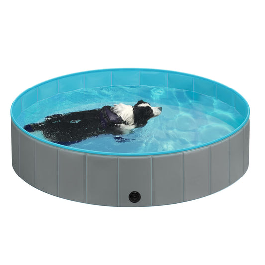 EUGAD Piscina para Perros Portátil Piscina para Mascotas Gatos Bañera Plegable para Perros Grande Antideslizante con PVC Natación Piscina para Mascotas Gris Claro 160x30cm