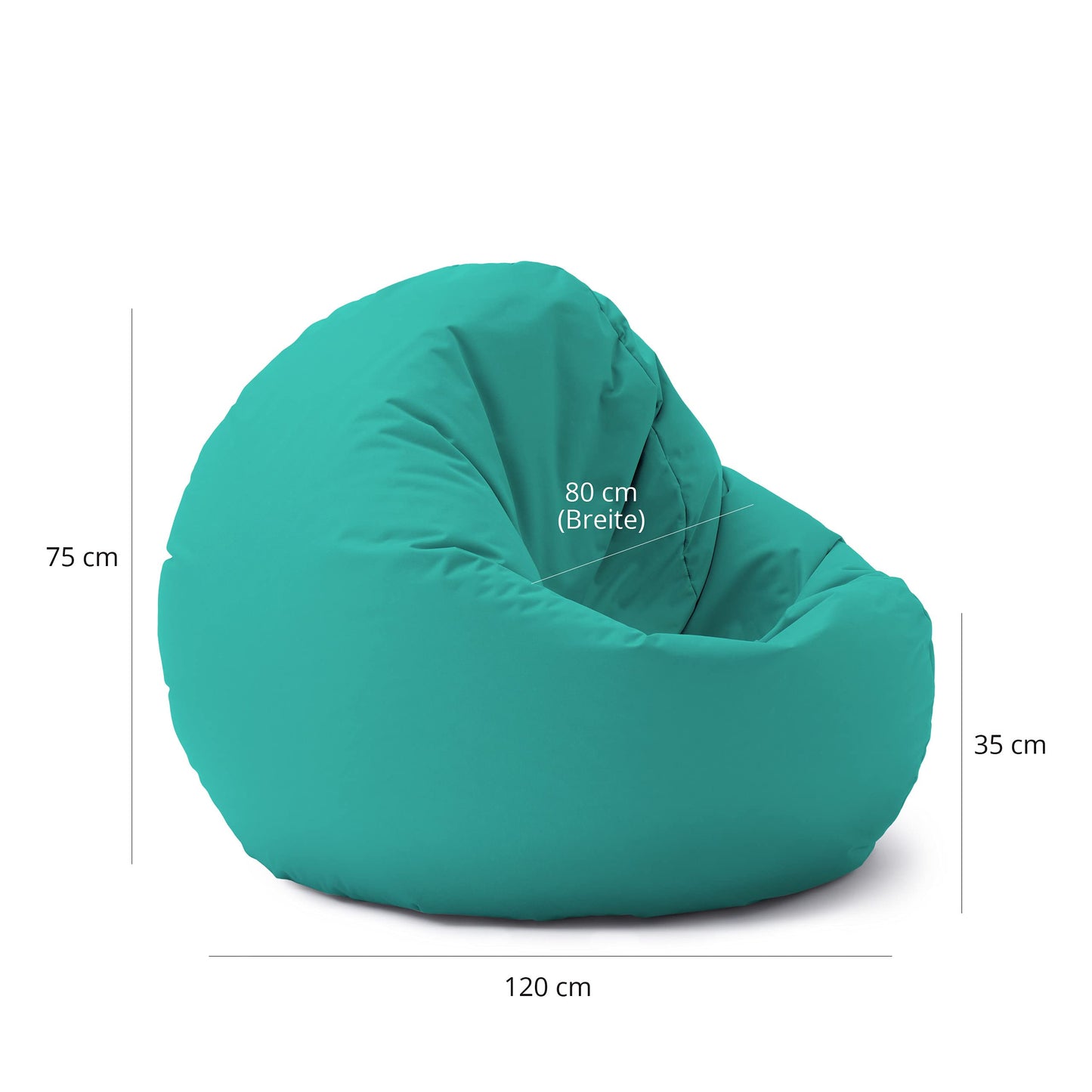 Lumaland Puff Pera Redondo Grande 120 x 80 x 75 cm | Sillón Relax Impermeable para Interior & Exterior | Mueble Ideal para Salón, Jardin y Terraza | con Relleno Incluido 300l [Turquesa]
