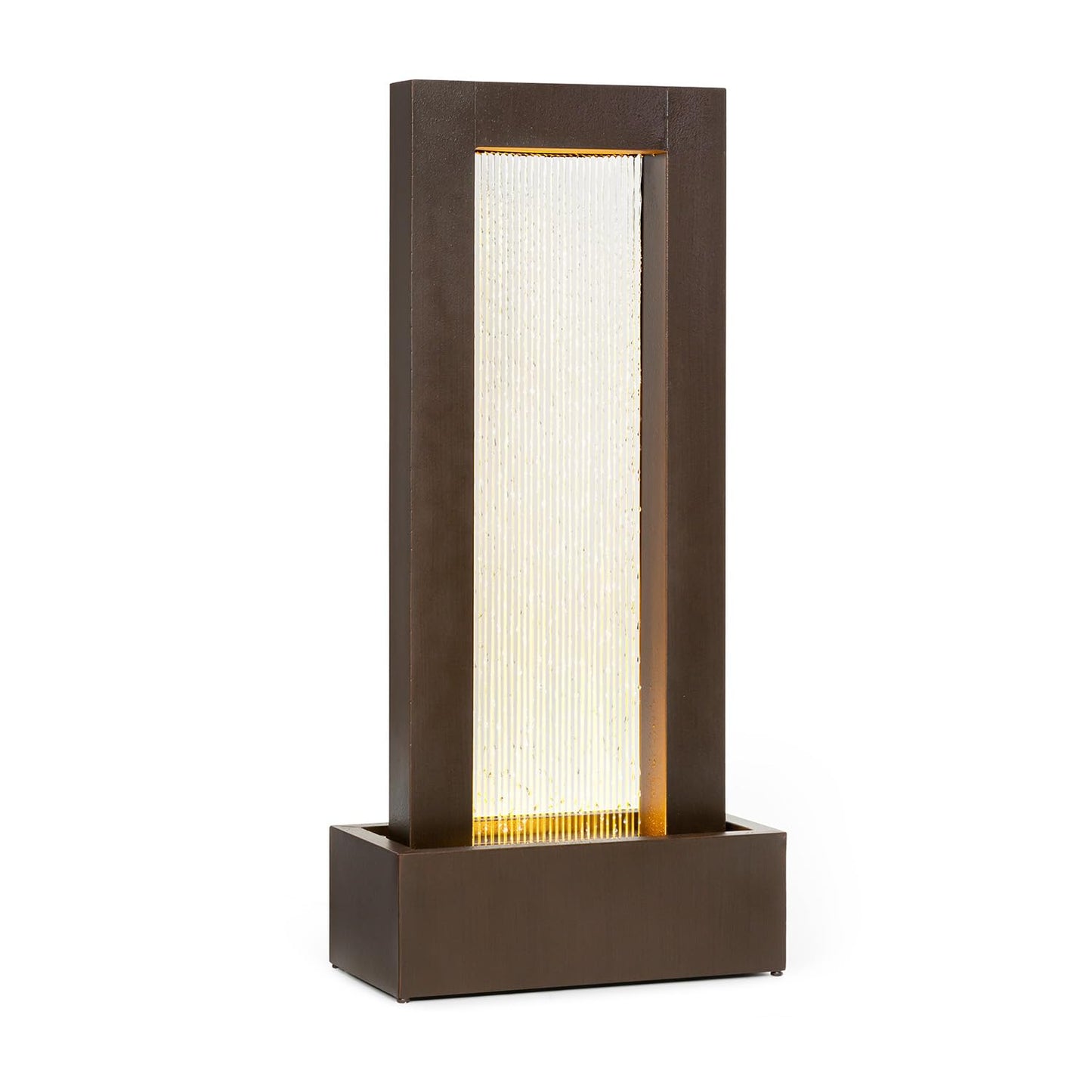 Blumfeldt Skyriver - Fuente de jardin, Para interior y exterior, Circuito cerrado de agua, Cable 10m largo, Contenedor 12 L, Circulacion 800 L/h, Iluminacion ambiental, Metal galvanizado, Bronce