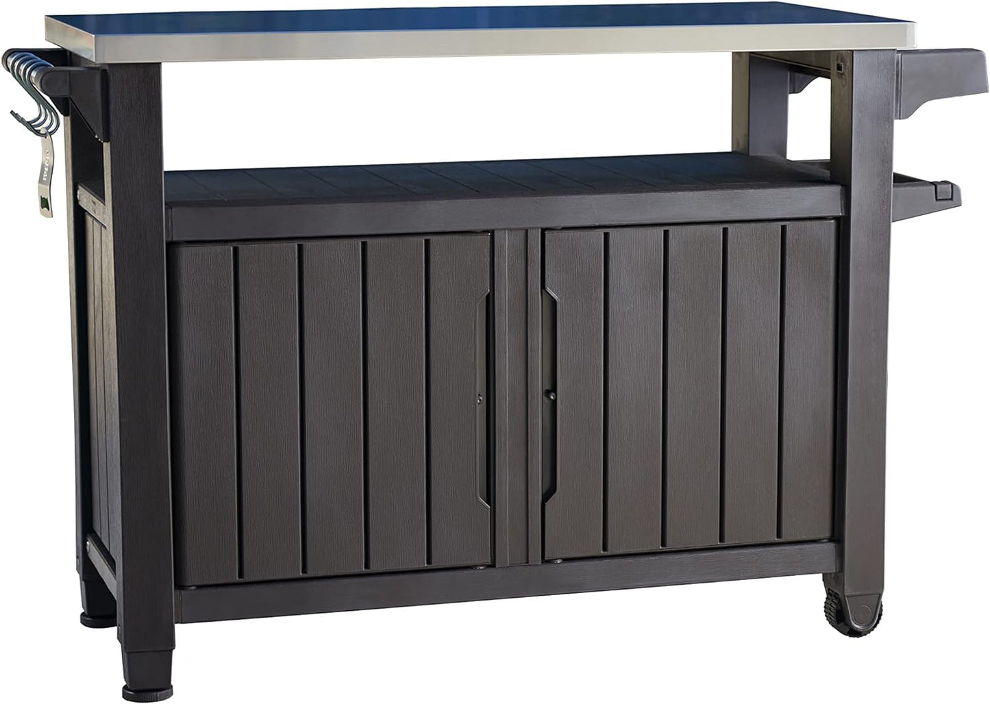 Keter Mueble Barbacoa Grande para terraza o jardín Exterior con Ruedas, Capacidad 207 litros, Color Marrón