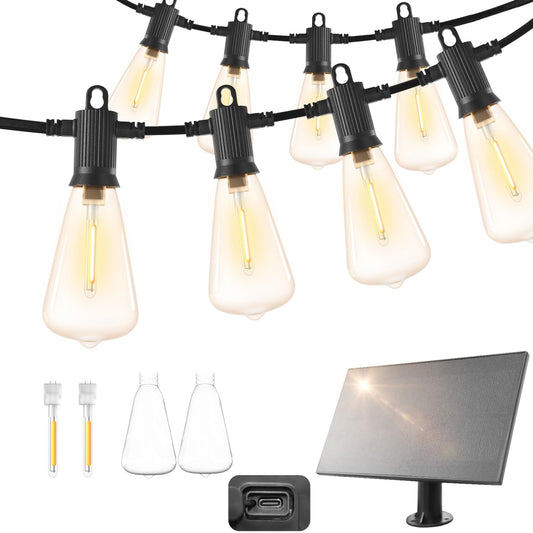 ZOTOYI Guirnaldas Luces Exterior Solar 15 Metros, ST38 Guirnaldas Luminosas de Exterior Solar con 24+2 LED Bombillas, 4 Modos Luz, IP65 Impermeable luces exterior solares para Jardín Fiesta Boda