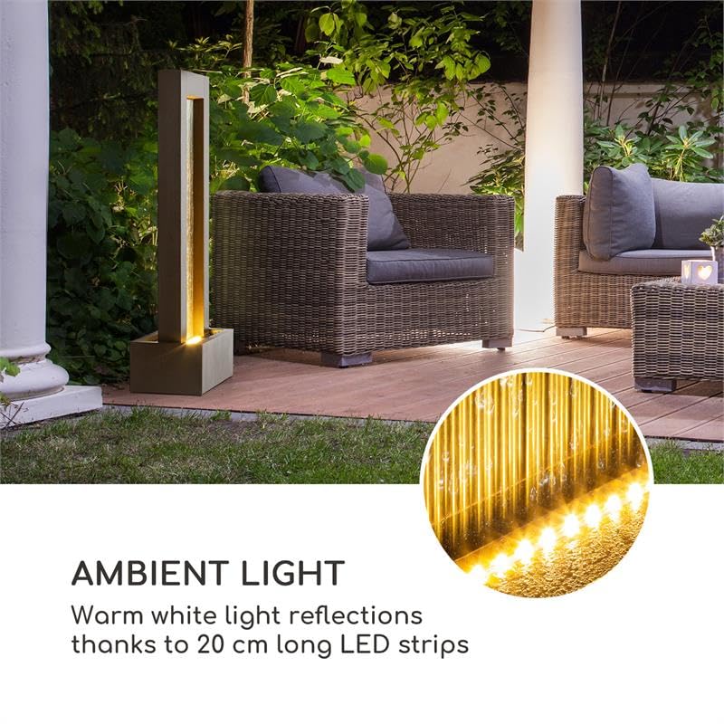 Blumfeldt Skyriver - Fuente de jardin, Para interior y exterior, Circuito cerrado de agua, Cable 10m largo, Contenedor 12 L, Circulacion 800 L/h, Iluminacion ambiental, Metal galvanizado, Bronce