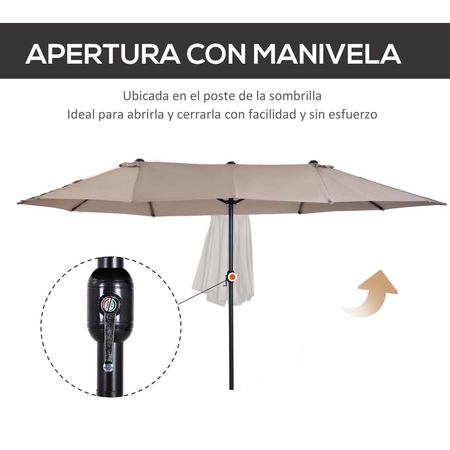 Outsunny Sombrilla de Terraza Exterior Parasol Grande 4,6x2,7m Sombrilla de Jardín con Manivela Manual Resistente al Agua y Protección Solar para Terraza Playa Piscina Café