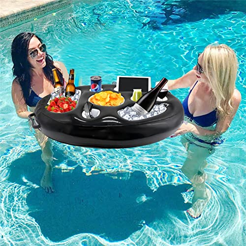 AMOBON Hinchables Posavasos Piscina, 8 Agujeros Flotador Bar Piscina, Soporte para Vasos de Bebidas Accesorios Adultos para Piscina Fiesta Playa (Black)