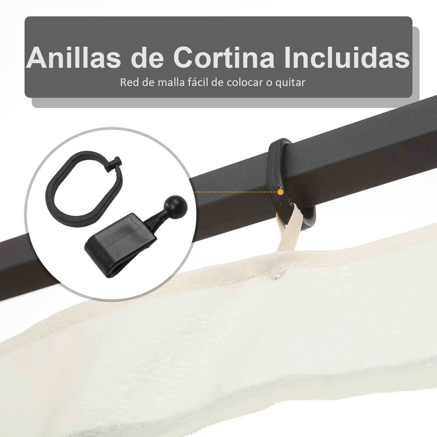 Outsunny 4 Paneles Laterales 3,5x2 m para Carpa de Jardín Tela Mosquitera para Cenador Gazebo con Cremalleras y Anillas Negro