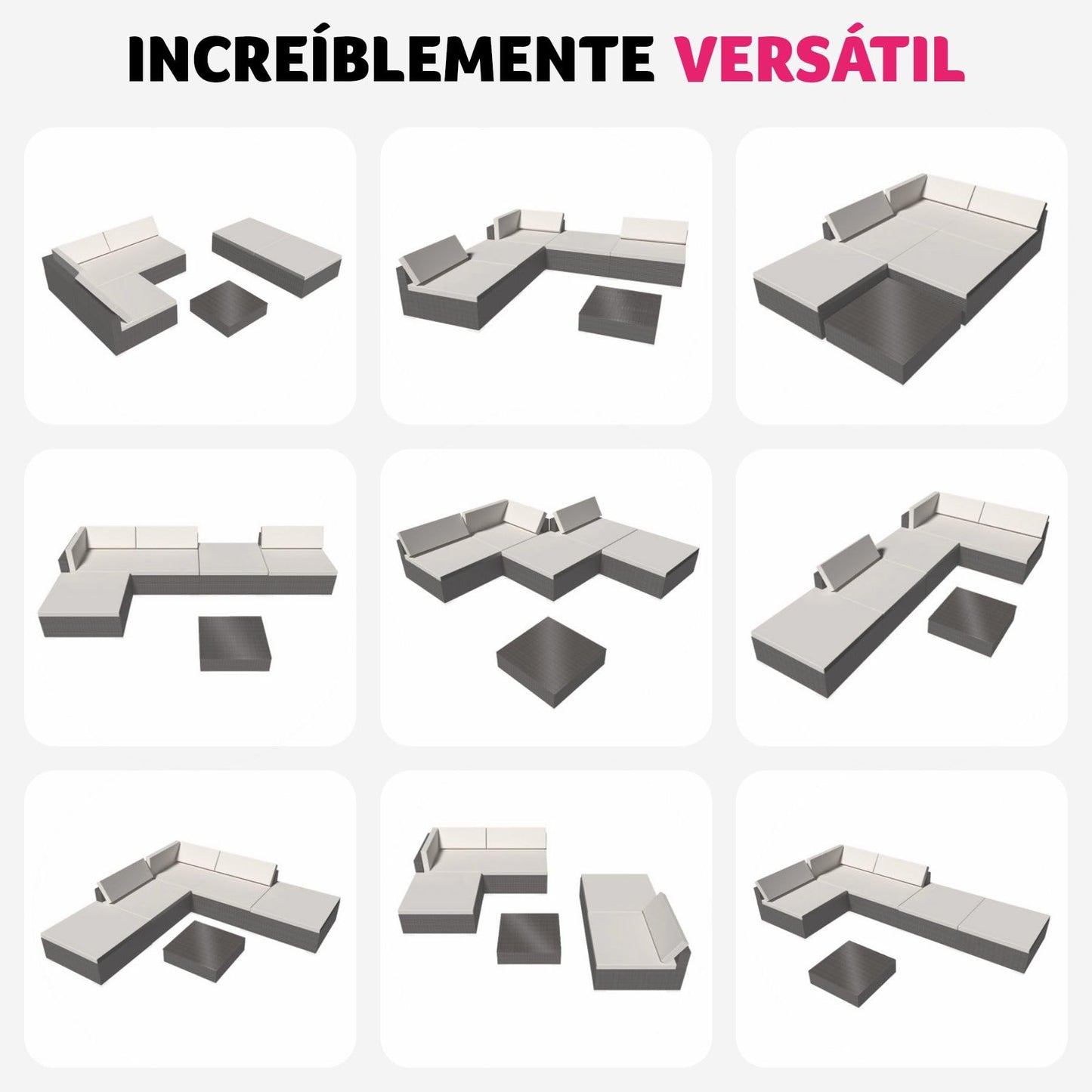 TecTake® Conjunto Jardín en Ratán y Aluminio con Cojines de 10 cm, Conjunto Terraza Resistente a la Intemperie, Muebles Jardín Exterior 3 Sillones, 1 Puf, 1 Mesa con Cristal, Fundas Extraíbles - Gris