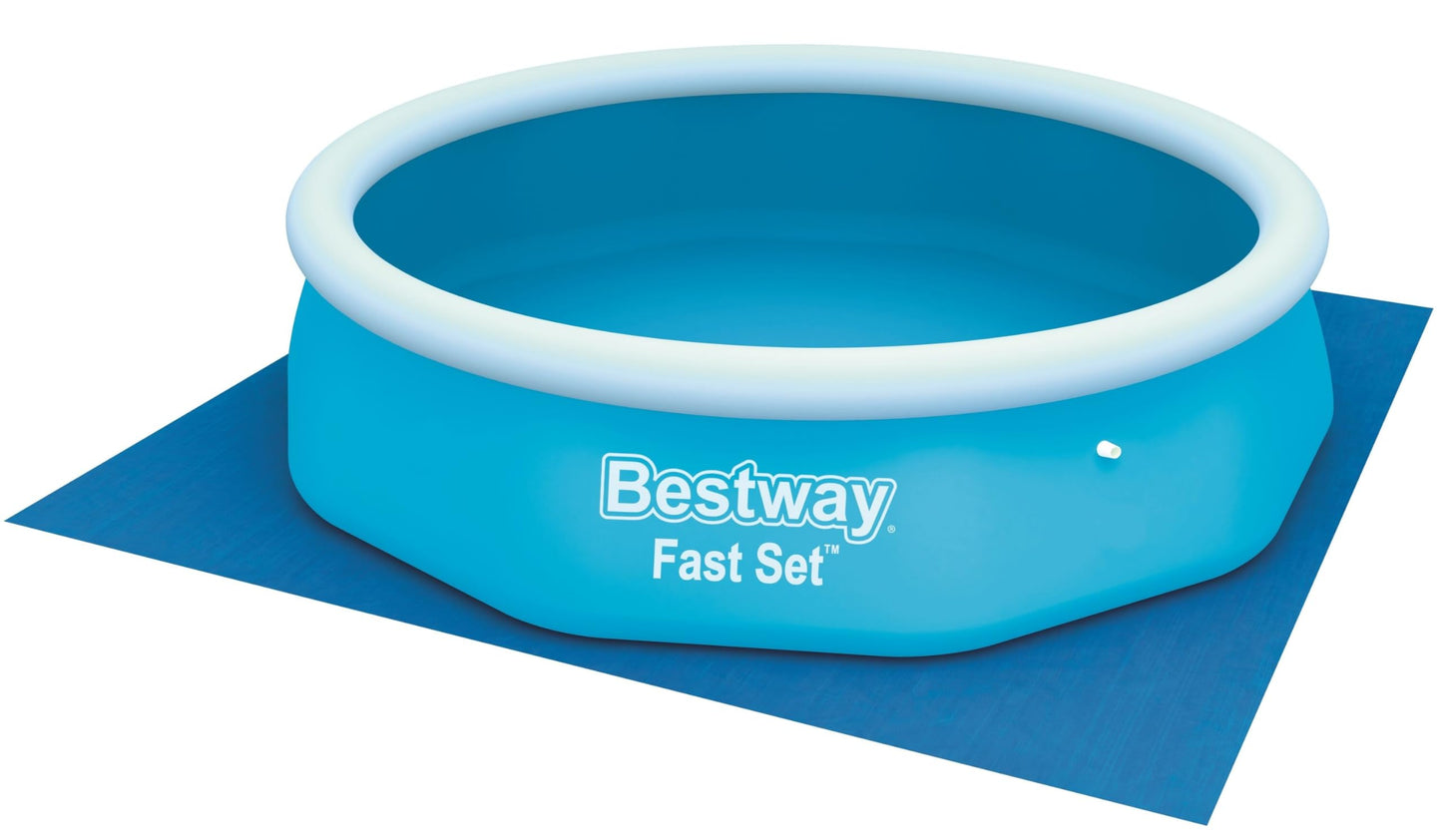 BESTWAY 58001 - Tapiz de Suelo para Piscina 335x335 cm de PVC Resistente Forma Cuadrada Para Piscinas Redondas de 305 cm de Diámetro Color Azul Fácil Instalación