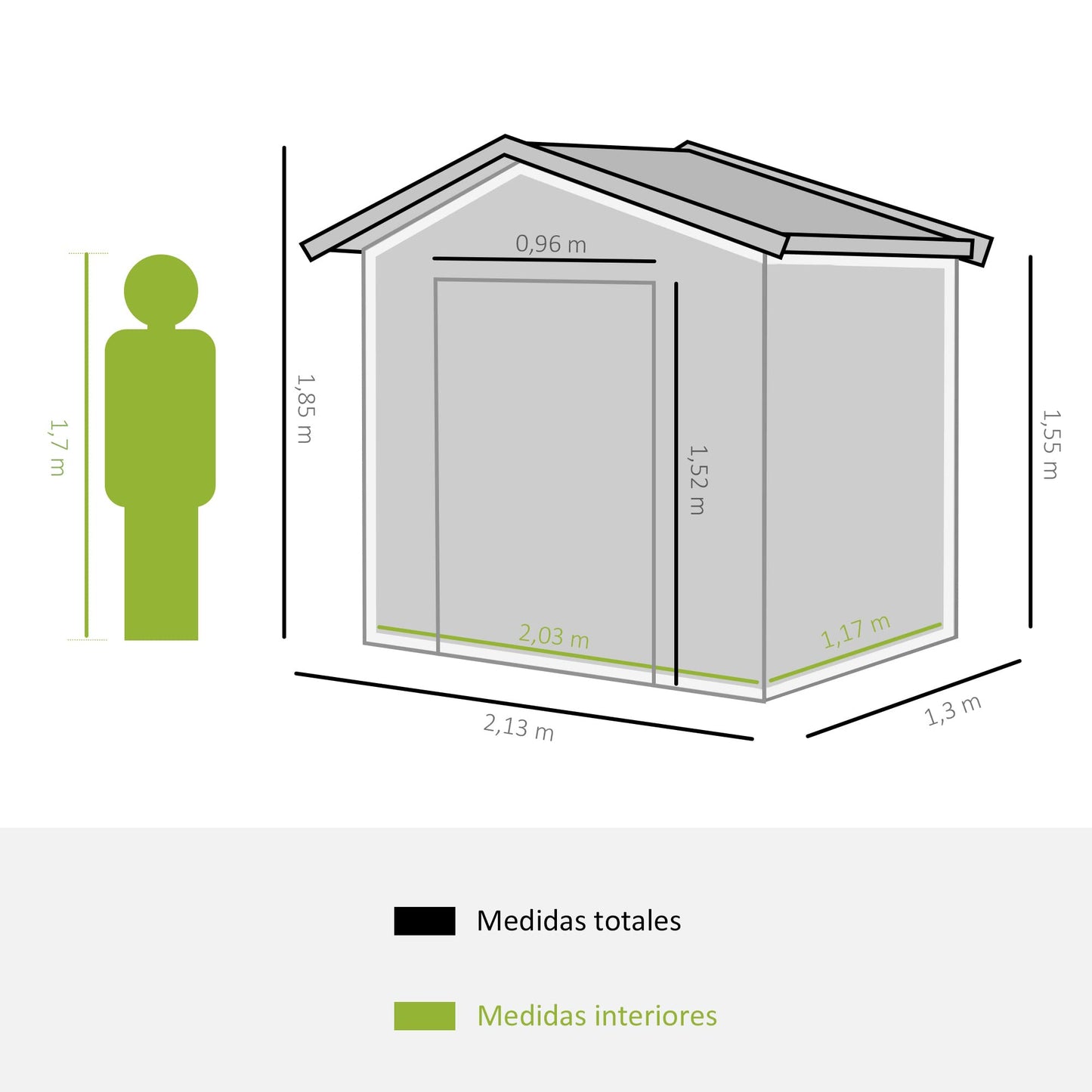 Outsunny Caseta de Jardín con Base 213x130x185 cm Cobertizo Metálico de Exterior para Almacenamiento de Herramientas con 2 Puertas Correderas y 4 Ventanas para Terraza Gris