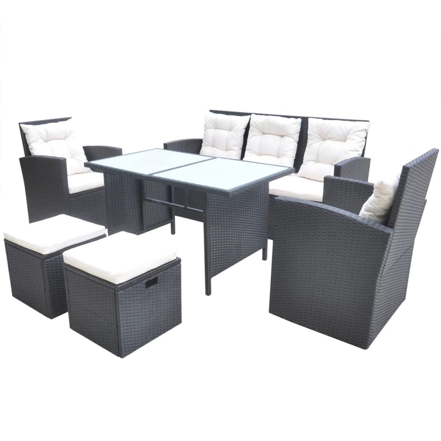 Festnjght Conjunto de Muebles de Jardín Juego Comedor de Jardín Conjunto Jardin Exterior Sofa Jardin Exterior con 1 Mesa,1 Sofá de Tres Plazas,2 Sillones, 2 Reposapiés para Patio Porche Terraza Negro