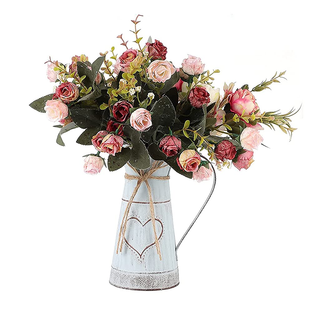 Jarrón Decorativo Rústico, Jarrón de Metal, Jarrón Vintage, Diseño Único en Forma de Corazón y Cuerda, Galvanizado, para Flores, Cactus, para San Valentín, Balcón, Salón, Decoración de Mesa