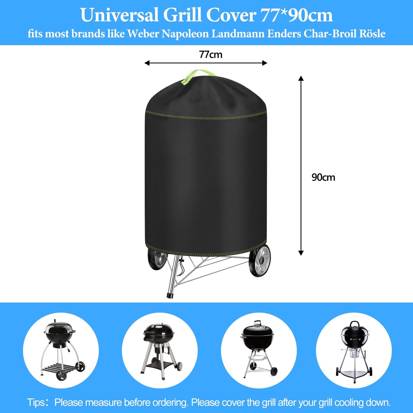 Funda para Barbacoa Impermeable, VDISRR 420D Oxford Resistente al Desgarro Funda Protectora para BBQ Ø77x90cm, Cubierta de Exterior Anti-Viento/Anti-Polvo/Anti-Humedad/Anti UV
