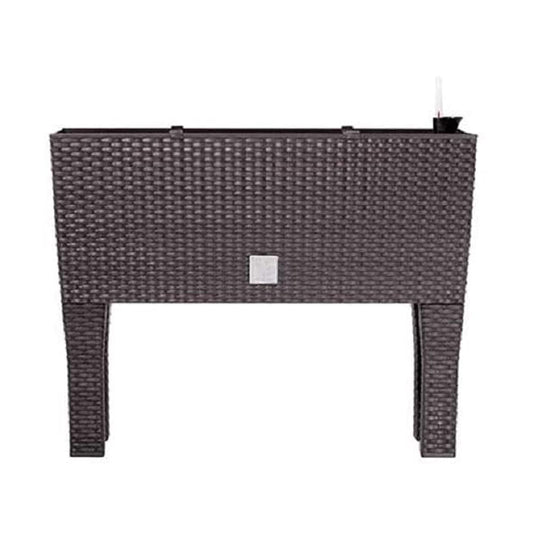 Jardinera alta rectangular 30 litros con autorriego color ocre oscuro 60 x 25 x 46 cm con patas
