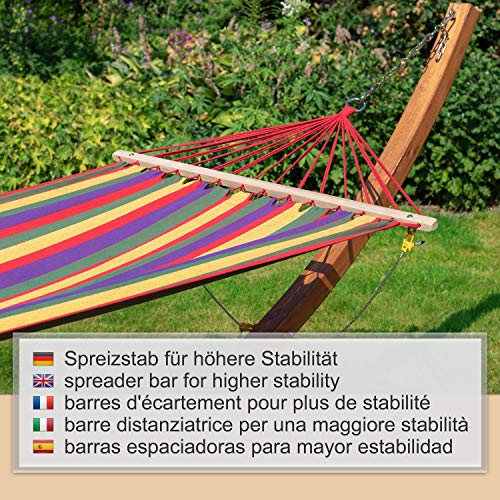 Ampel 24 - Soporte para Hamaca de Madera Madagascar XL 400cm / Hamaca 200 x 120cm / Madera de alerce/Capacidad hasta 150kg / con Sistema de Seguridad