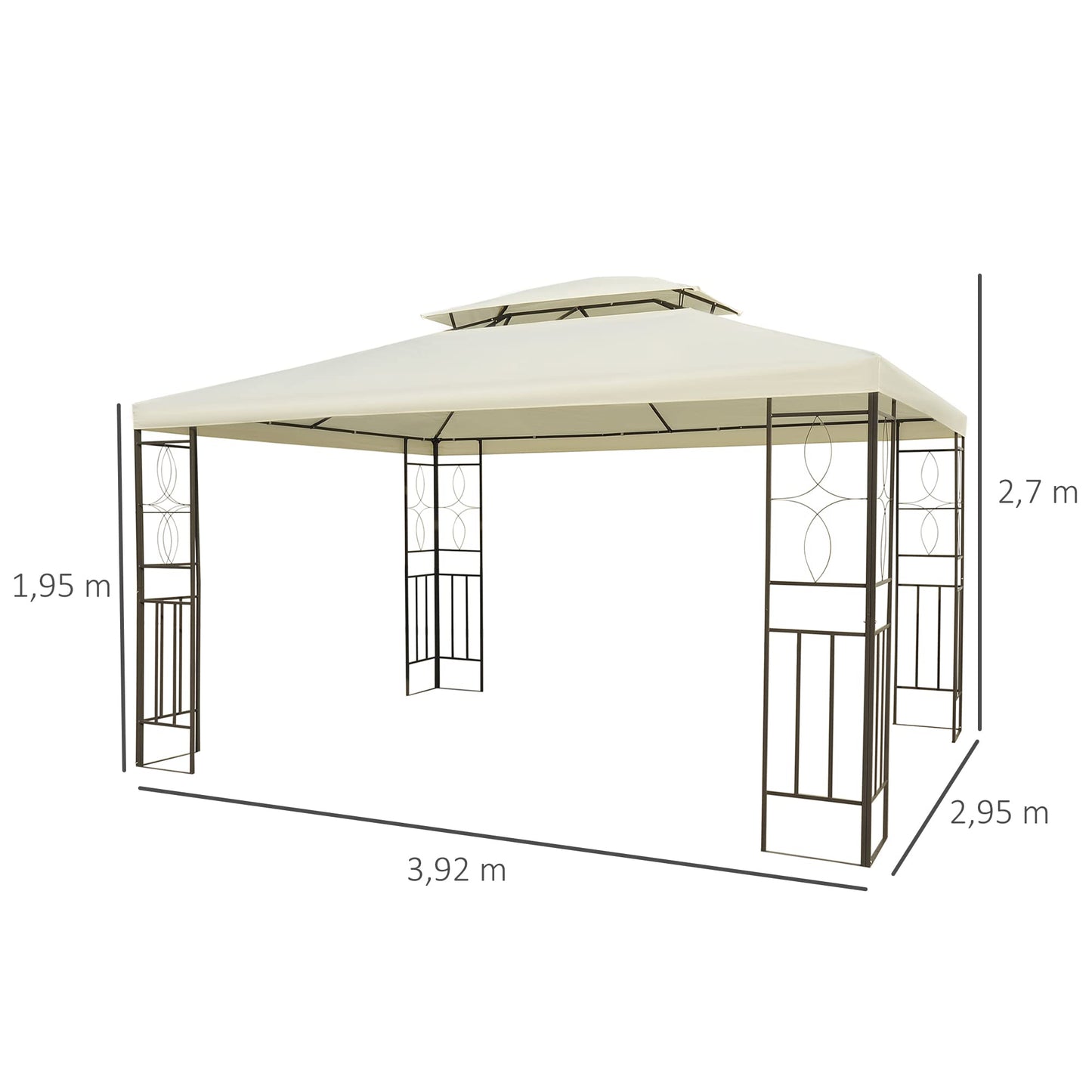 Outsunny Cenador de Jardín 3x4m Pabellón para Exterior con Doble Techo de Ventilación y 4 columnas de Acero Estable para Fiestas Eventos Patio Crema