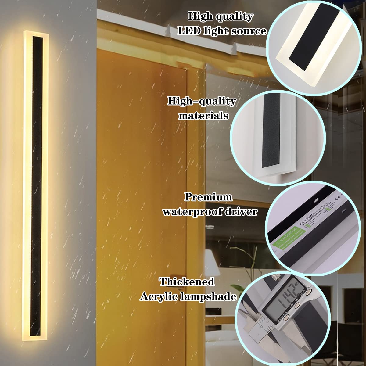 ZTWLEED Lámpara de Pared Larga Villa Apliques de Pared Negra,8W 40CM Aplique Pared Exterior,Aplique de Pared Exterior LED Impermeables IP65,Blanco Cálido 3000K AC220V para Balcón Jardín Villa