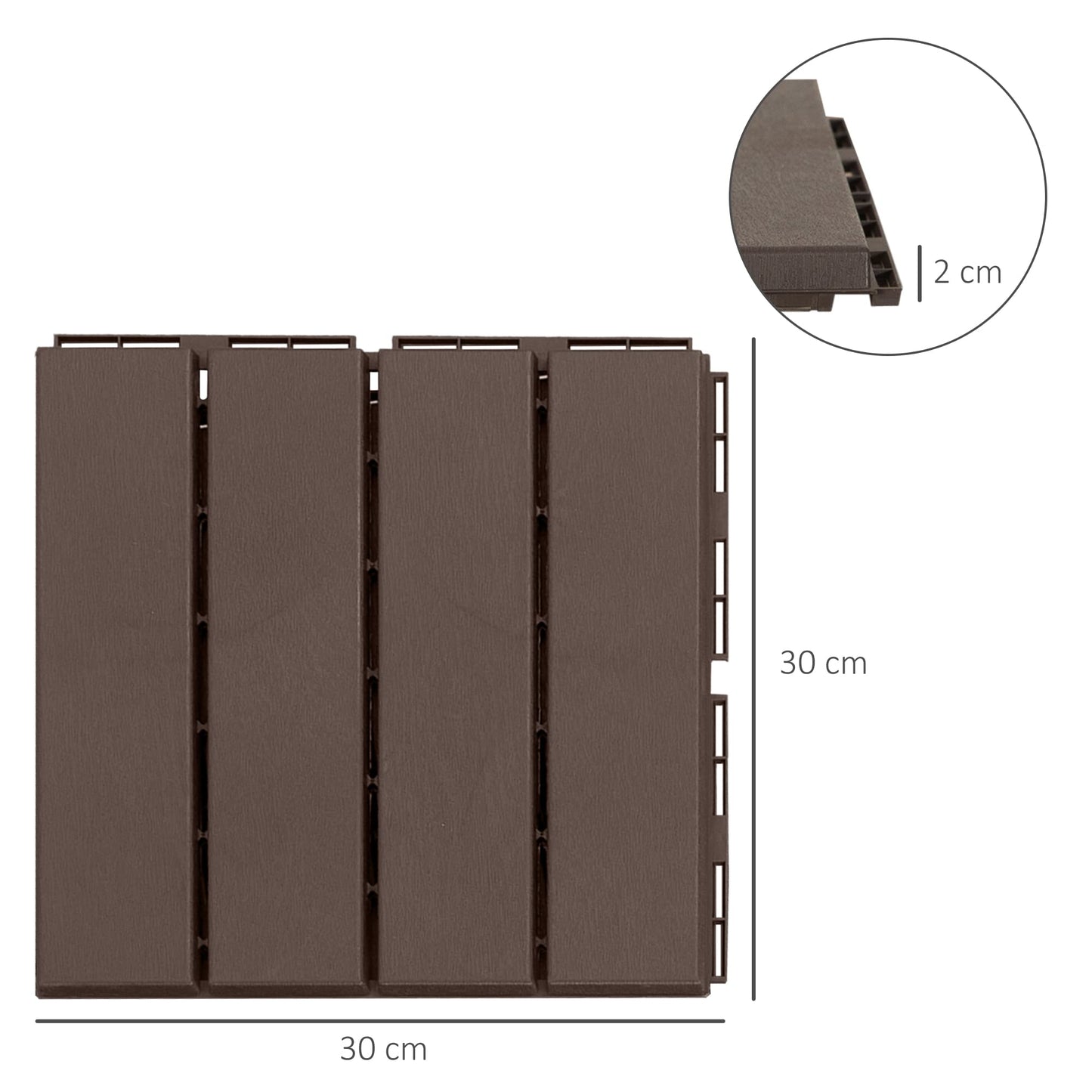 Outsunny Baldosas Cuadradas para Suelos Antideslizantes Exteriores Interiores Paquete de 9 Piezas 0.81 m² 30x30 cm Marrón