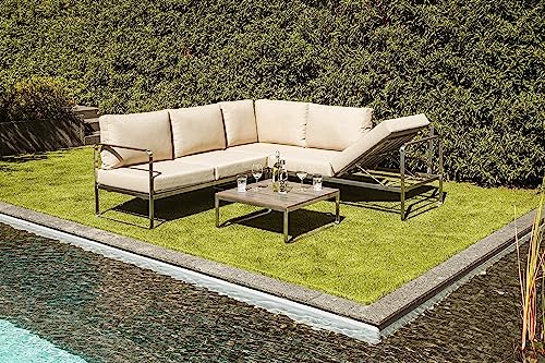 Greemotion Conjunto Muebles de Jardín Sydney 4 Piezas, Juego de Sofá Esquinero de Acero Inoxidable Cepillado para 5 Personas con Mesa, Cojines Incluidos, Plateado