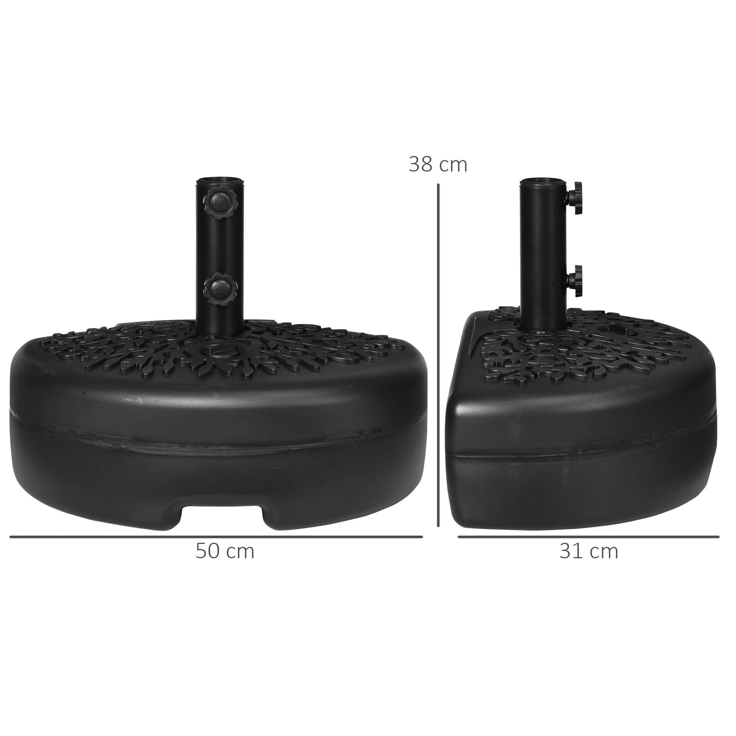 Outsunny Base de Pared para Sombrilla Ø38/48 mm Soporte Semicircular de Parasol Rellenable de Arena 21 kg o Agua 18 kg para Jardín Patio Terraza Exterior 50x31x38 cm Negro