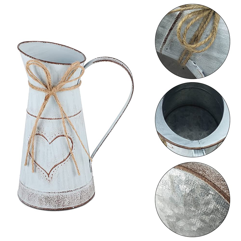 Jarrón Decorativo Rústico, Jarrón de Metal, Jarrón Vintage, Diseño Único en Forma de Corazón y Cuerda, Galvanizado, para Flores, Cactus, para San Valentín, Balcón, Salón, Decoración de Mesa