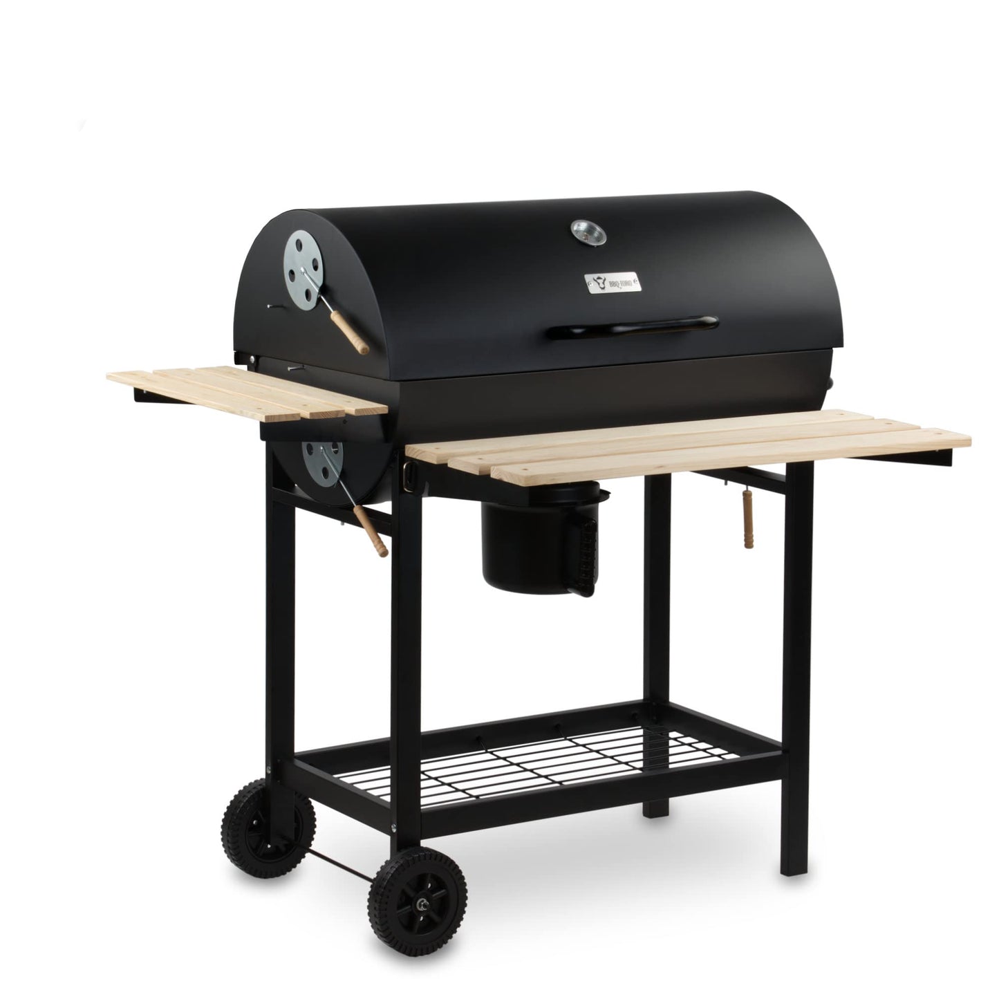 BBQ-Toro Carro de Barbacoa de Carbón Premium | Ø 42 x 80 cm | Ahumador Móvil | Parrilla de Barbacoa con Tapa | Con Mesas Laterales de Madera