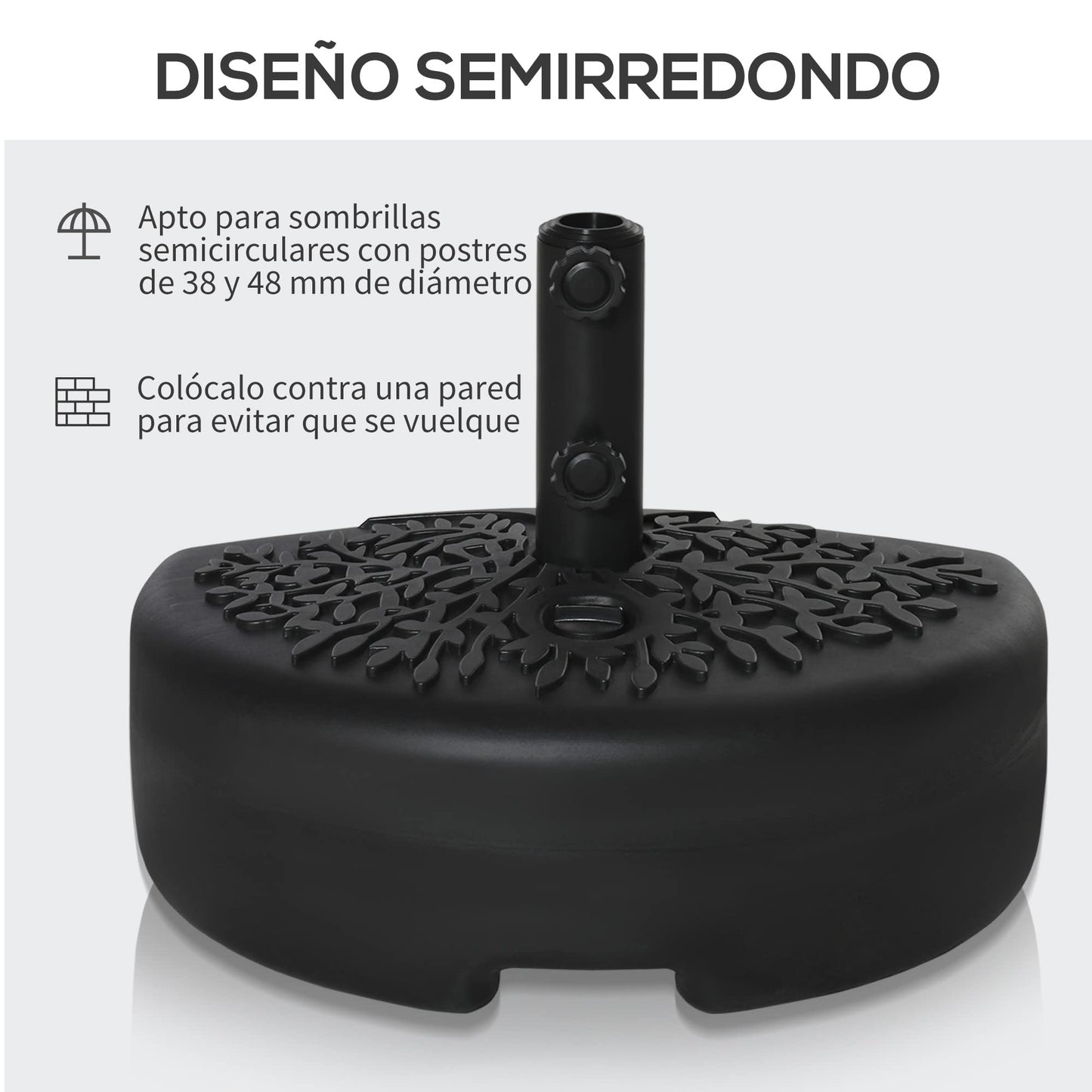 Outsunny Base de Pared para Sombrilla Ø38/48 mm Soporte Semicircular de Parasol Rellenable de Arena 21 kg o Agua 18 kg para Jardín Patio Terraza Exterior 50x31x38 cm Negro