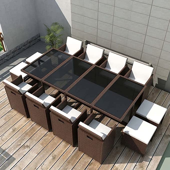 Deufre Conjunto Muebles de Jardín Comedor Jardin de Ratán 13 Piezas Sofa Jardin Exterior Muebles Jardin Exterior Conjunto Jardin para Jardín Terraza Patio Marrón