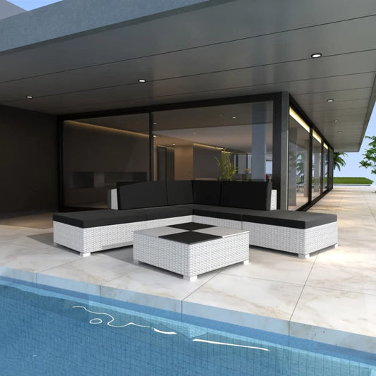 Deufre Muebles de Jardín Exterior 6 Piezas, Sofá Exterior, Conjunto de Jardín de Ratán, Muebles de Terraza,Sofa Jardin con Cojines para Terraza Balcón (Blanco)