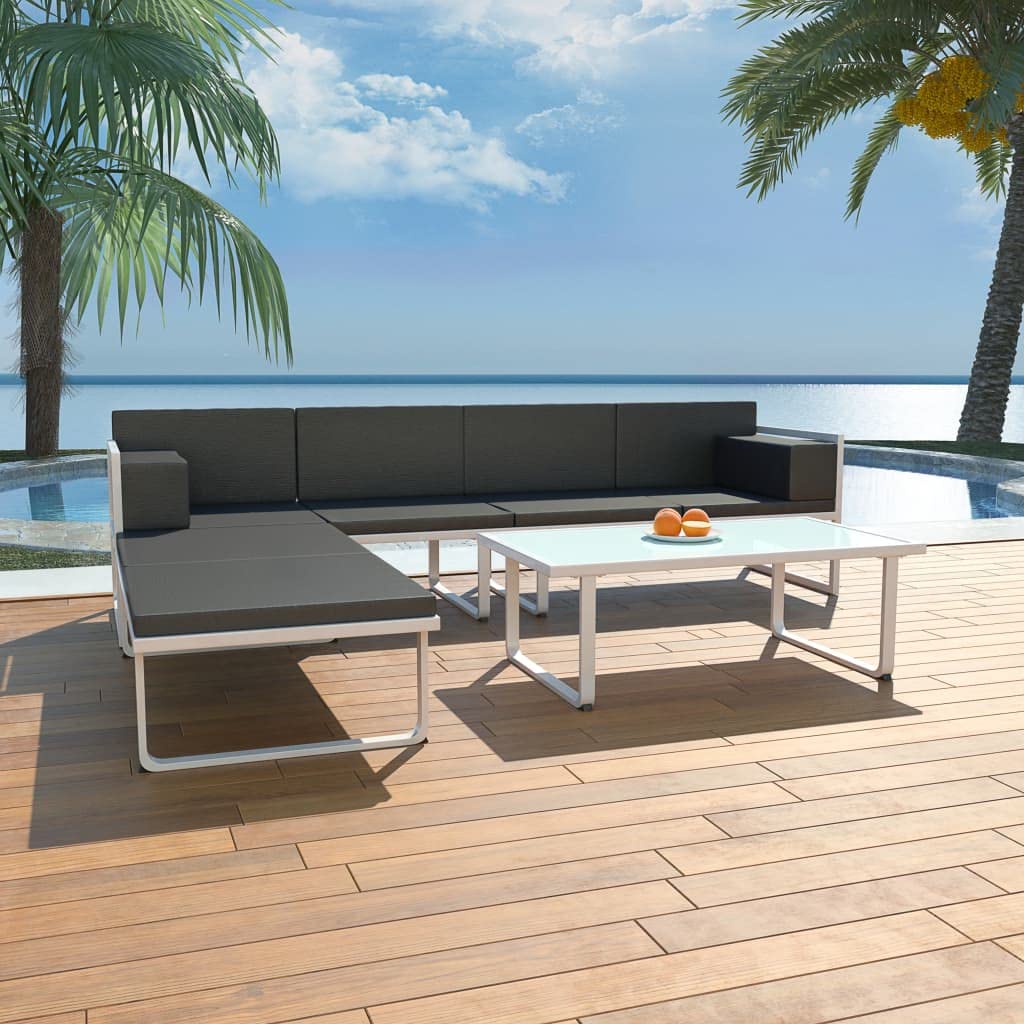 vidaXL Set Muebles Jardín 13 Pzas Aluminio Negro Blanco Sofá Mesa de Exterior