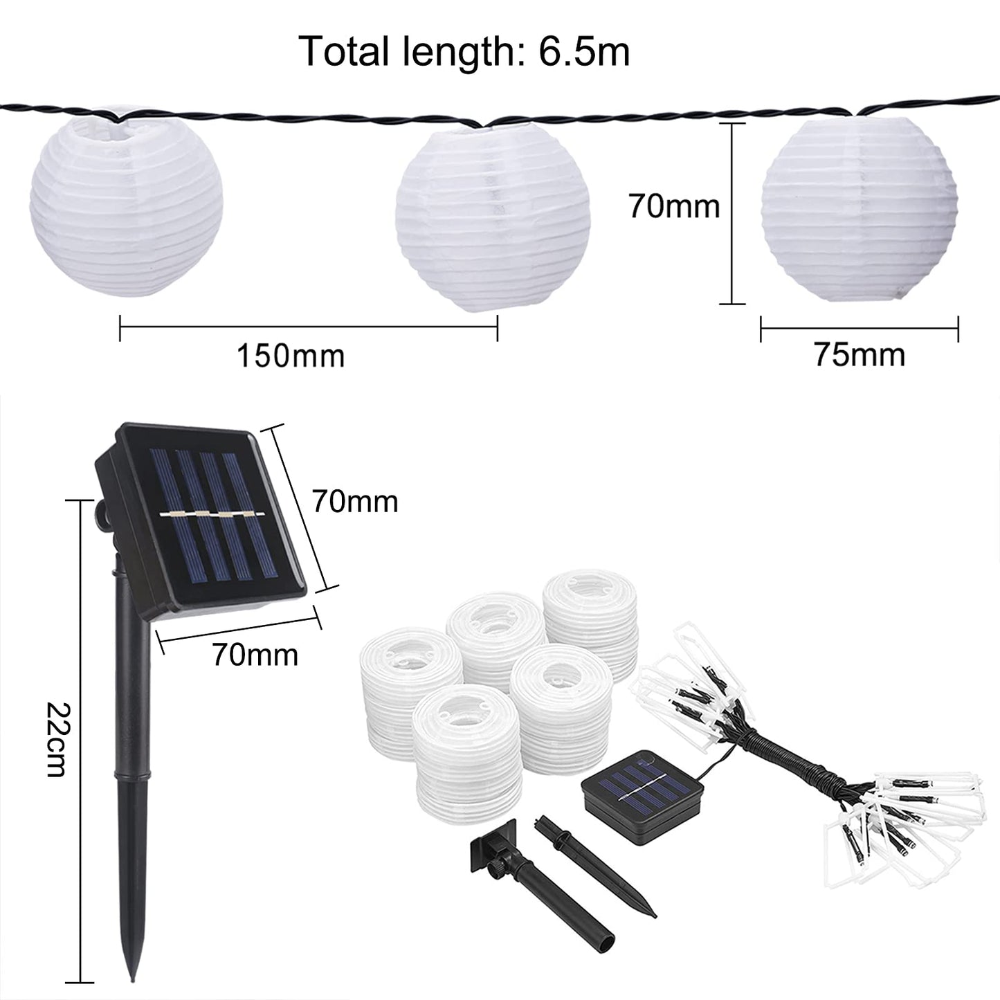 ALED LIGHT Farolillos Solares Exterior de Luces de Cuerda 6m 30 LED Blanco Cálido Impermeable Guirnalda Luces Exterior LED Linternas Farolillos Decorativos Solares para Decoración Jardines