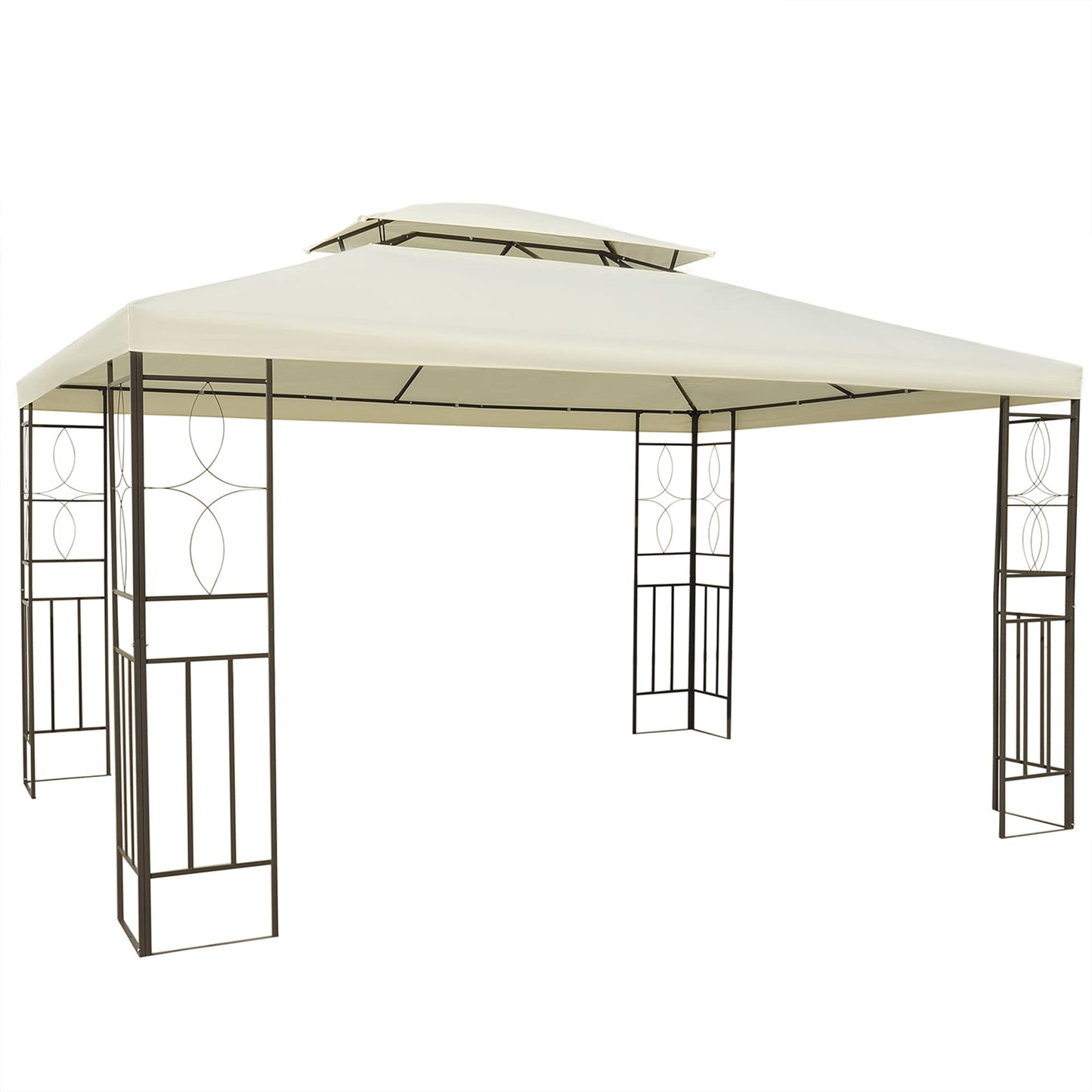 Outsunny Cenador de Jardín 3x4m Pabellón para Exterior con Doble Techo de Ventilación y 4 columnas de Acero Estable para Fiestas Eventos Patio Crema
