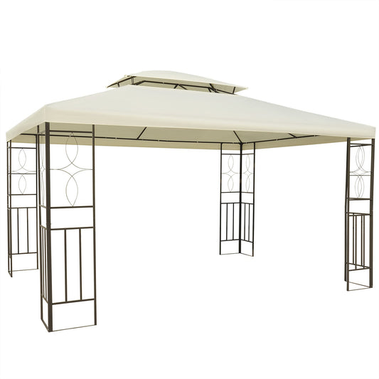 Outsunny Cenador de Jardín 3x4m Pabellón para Exterior con Doble Techo de Ventilación y 4 columnas de Acero Estable para Fiestas Eventos Patio Crema