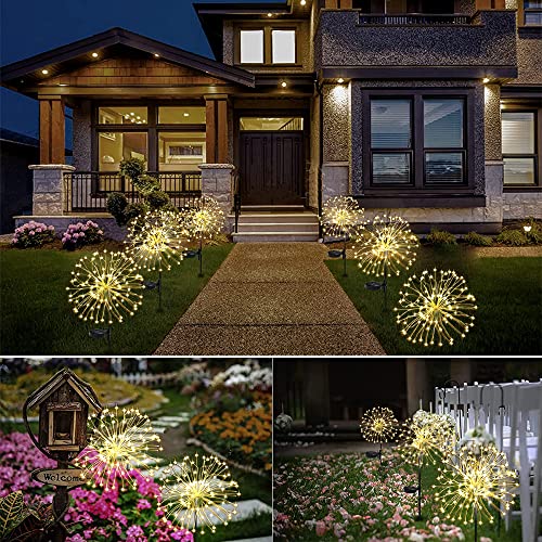 Honche 2 Pack Luces de jardín al aire libre Luz de fuegos artificiales solares Bengalas LED Lámpara blanca cálida para fiesta Boda Jardín Camino Navidad Parque Decoración (warm white)