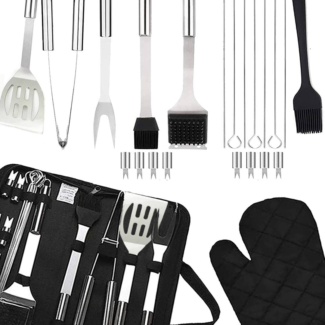 PEVLA Set Barbacoa 21 Piezas de Acero Inoxidable - Utensilios Barbacoa - Accesorios Barbacoa - Kit Barbacoa - Kit Barbacoa Utensilios - Set Barbacoa Utensilios (Kit 21 Piezas) (21)
