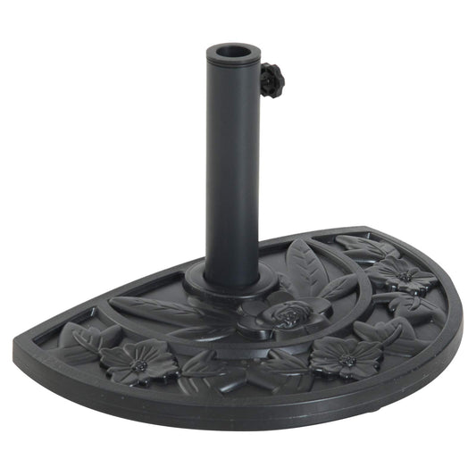 Outsunny Base para Sombrilla Semicircular Peso 9 kg Soporte Parasol de Jardín Apto para Mástil de 35mm/38mm/48mm Relleno de Cemento para Terraza Patio 50x32x32 cm Negro