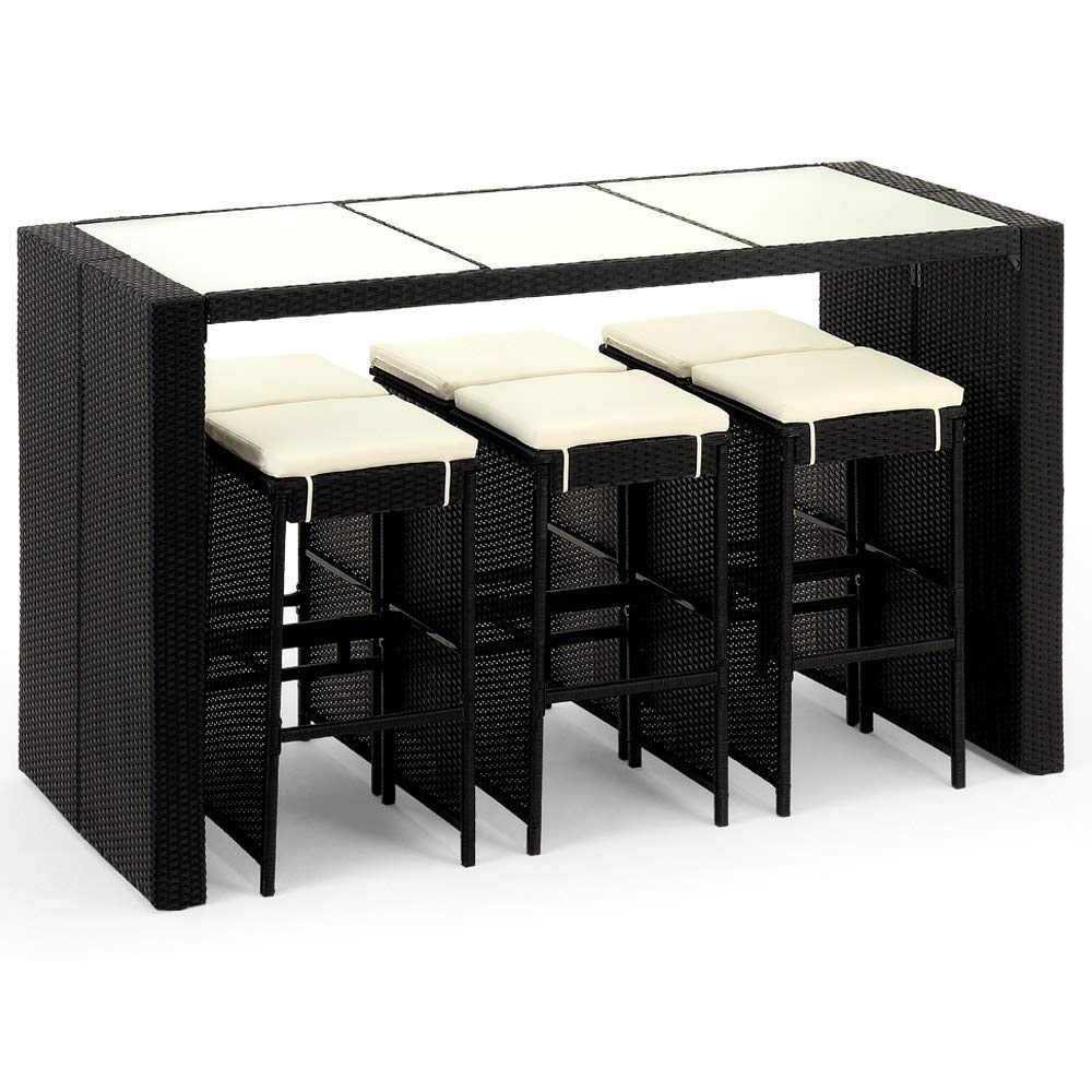 Deuba Set de Muebles de Bar poliratán 6 Taburetes de Bar con Cojines de 7cm de Grosor Conjunto de Muebles para jardín