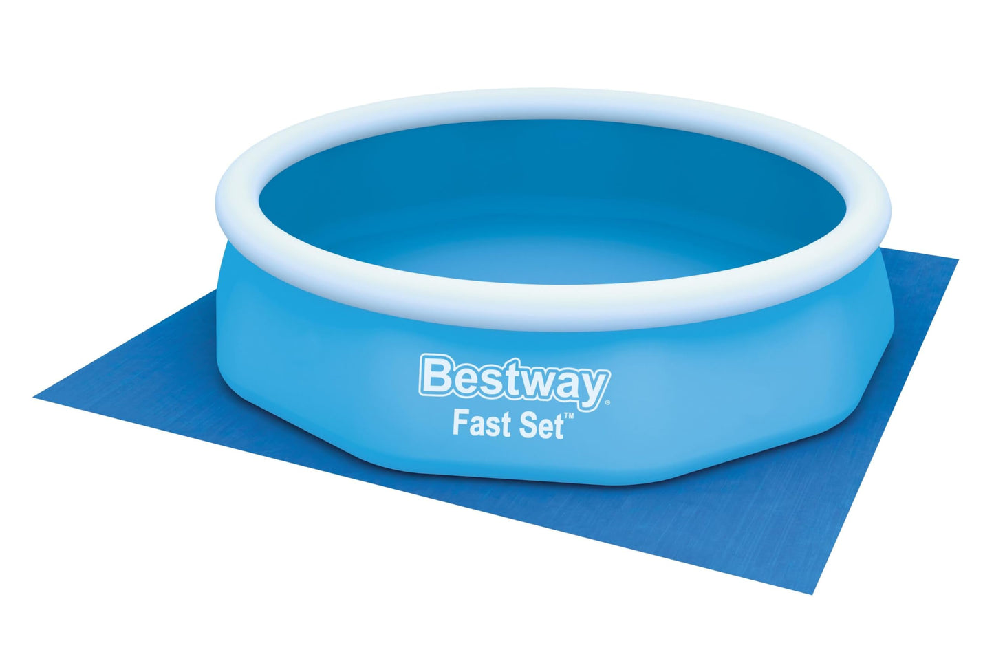 BESTWAY 58001 - Tapiz de Suelo para Piscina 335x335 cm de PVC Resistente Forma Cuadrada Para Piscinas Redondas de 305 cm de Diámetro Color Azul Fácil Instalación