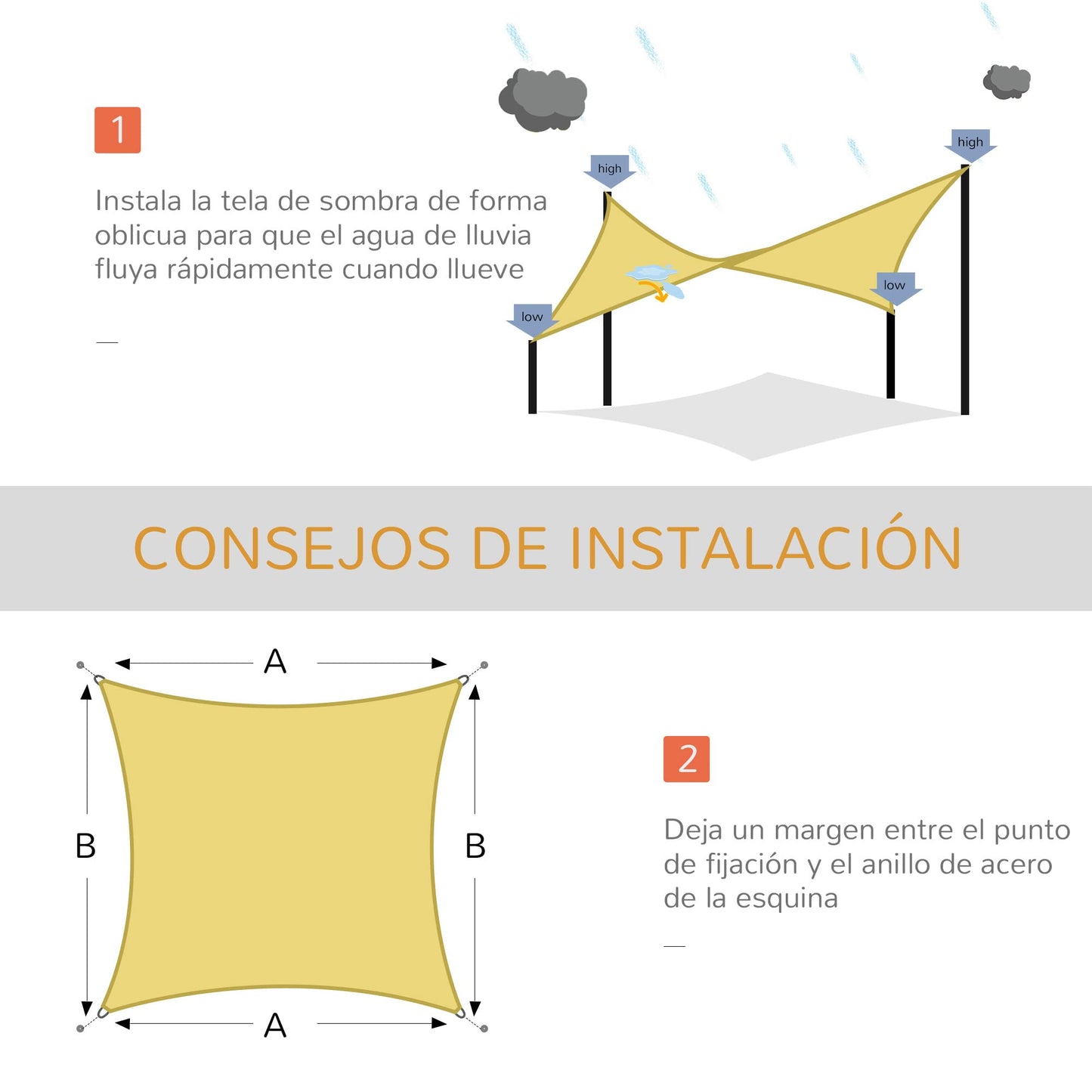 Outsunny Toldo Vela Rectángulo 3x4m Vela de Sombra para Terraza Jardín Camping Resistente al Agua Protección UV Poliéster Color Arena